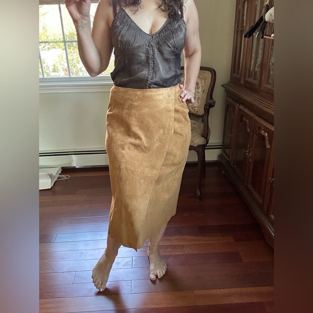Liz Claiborne Lizwear suede camel/carmel color leather wrap skirt - Picture 7 of 10